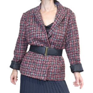 Jacket Blazer tweed like open face Mandarin collar Long sleeves red black colors